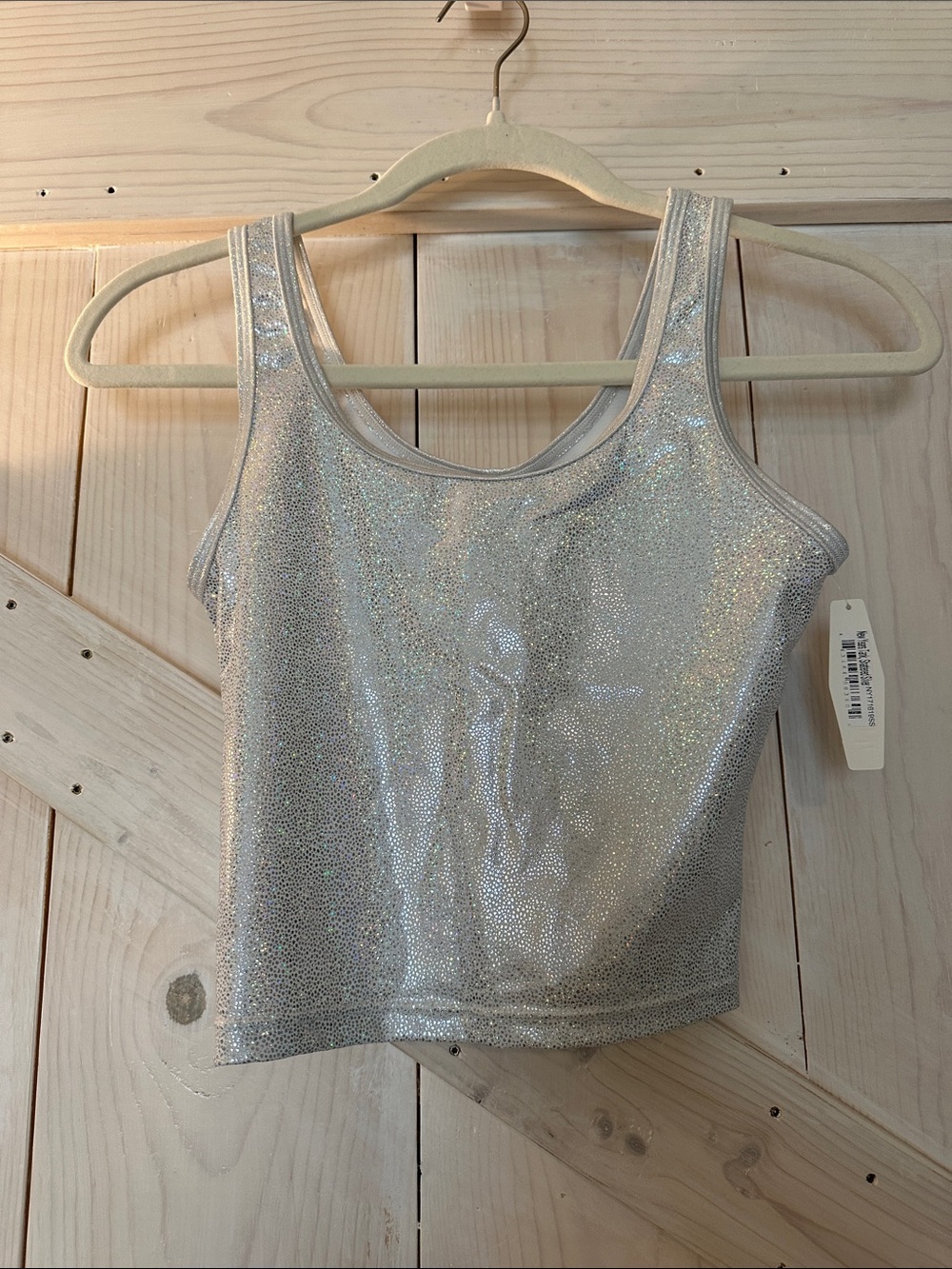 Silver Glitter Tank Top - Women's Sparkle Crop One Size NWT